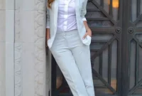 Casual business women summer attire wear outfits dress sexy style outfit clothes classy fashion down blouse button beige snazzylair skirt