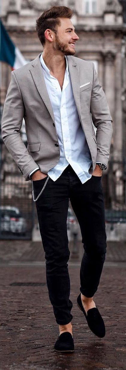 Beautiful mens grey blazer outfit business casual jackets