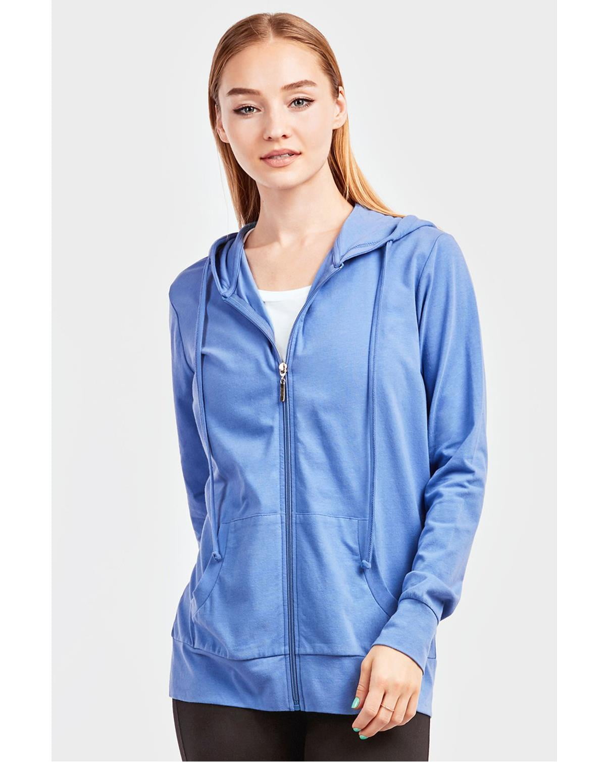 Sofra - Sofra Women's Zip Up Hoodie Soft Cotton Jacket Sportswear, Sky