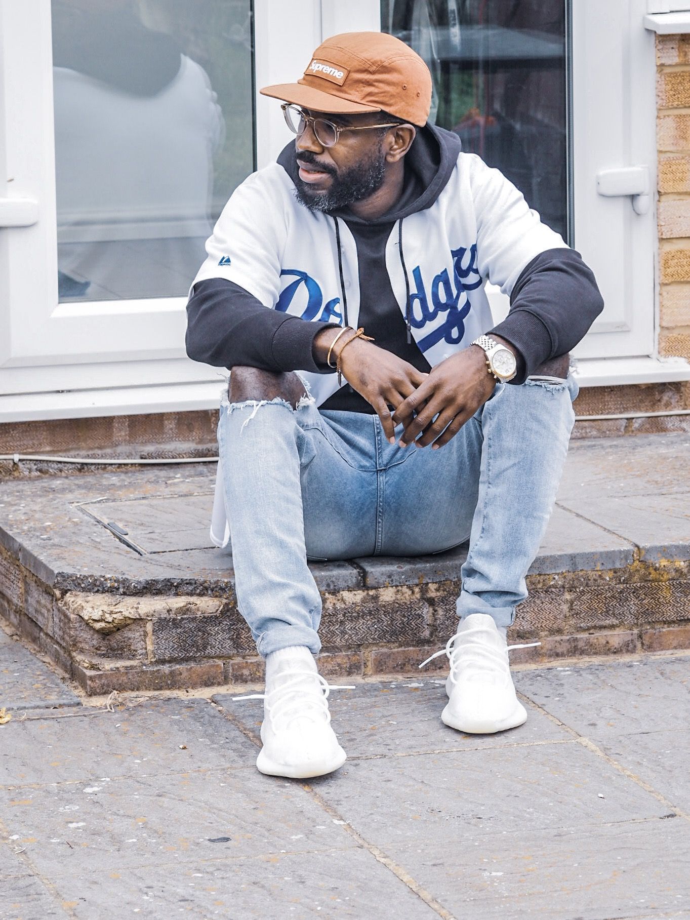 Stylish Streetwear Outfit with Y-3 Hoodie and LA Dodgers Jersey