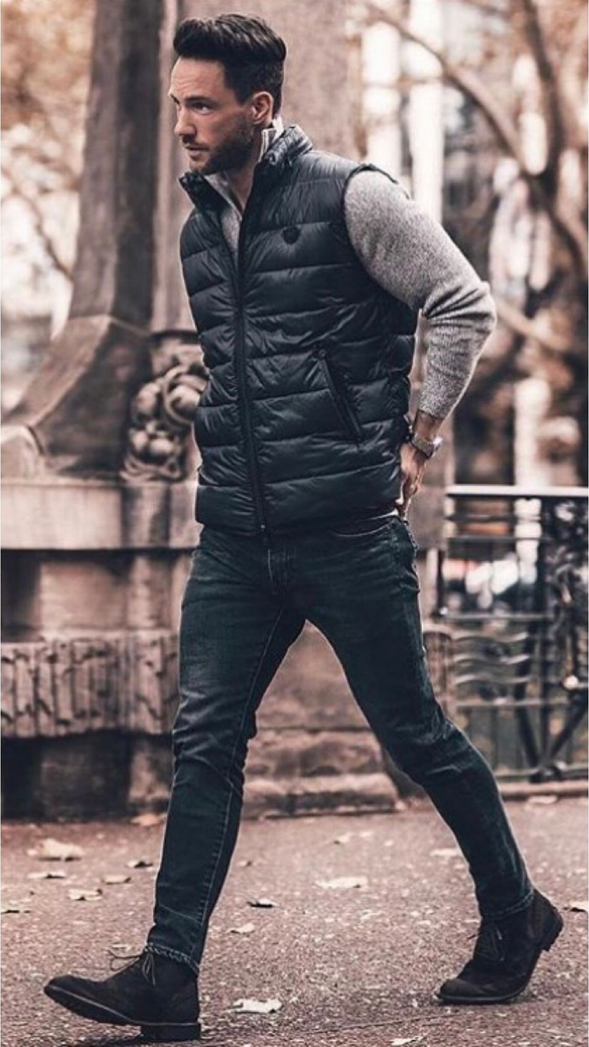 Winter men casual outfits sweater mens fashion comfy navy grey outfit coat pants sweaters jeans man style warm patterned puff