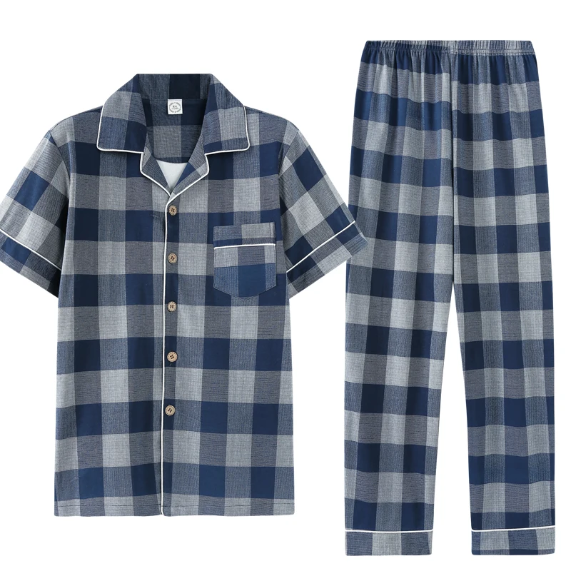 Men's cotton blue and white stripe pyjamas by pj pan