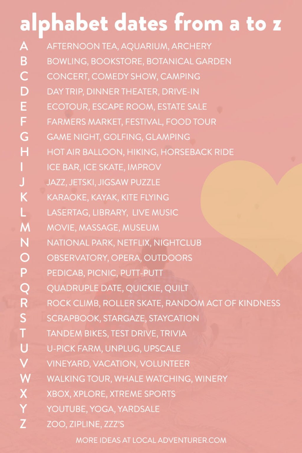 Alphabet Dating Ideas - Creative Date Night Ideas from A-Z