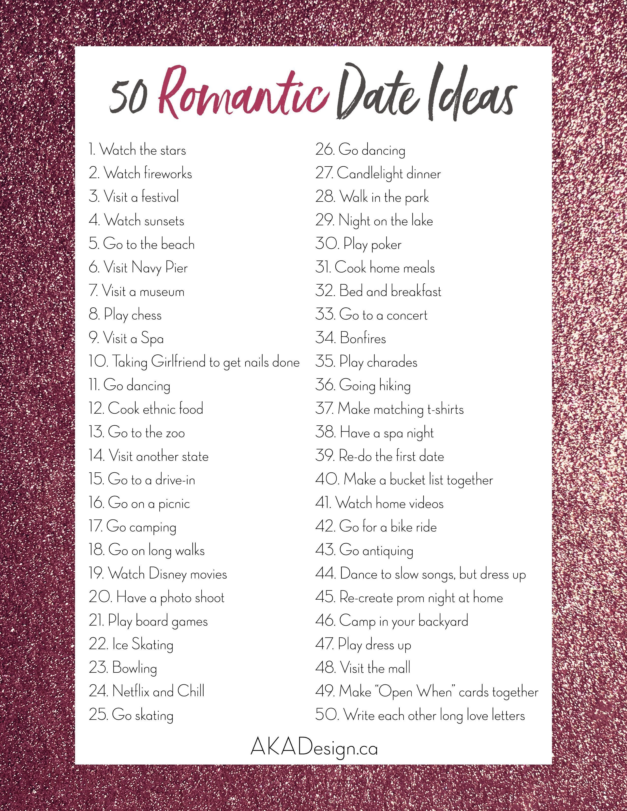 50 Romantic Date Ideas for you and your spouse, with a free printable