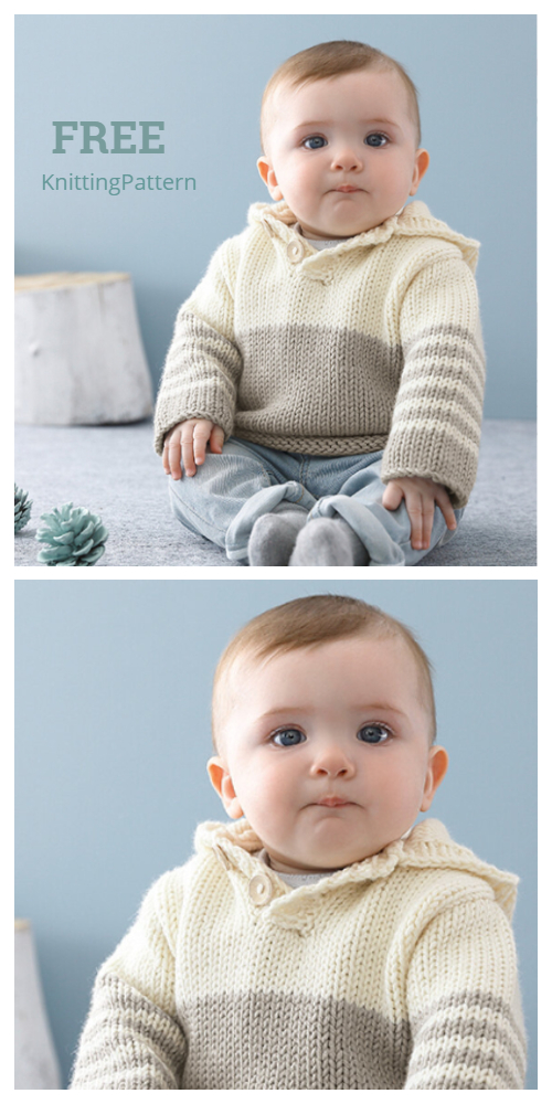 Easy knit baby hooded sweater free knitting pattern